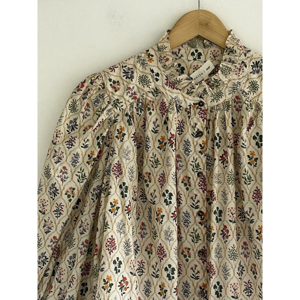 New Entro Garden Party Top Size Large Button Front Ruffle Collar Puff Sleeve - Picture 3 of 9